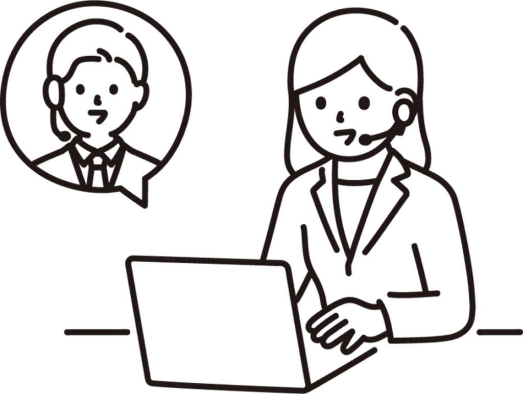 パソコンを使って相談に応じる人物のイラスト。